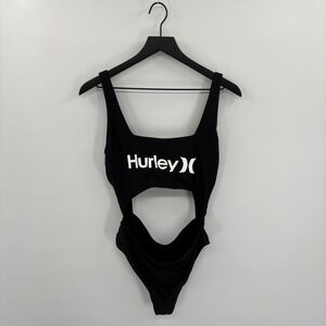 Hurley Womens Cutout Monokini XL Black One Piece Swimsuit Logo Square Neck Y2K